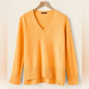 Eileen Fisher Linen Cotton V-Neck High-Low Sweater Tunic, Large, Cantaloupe